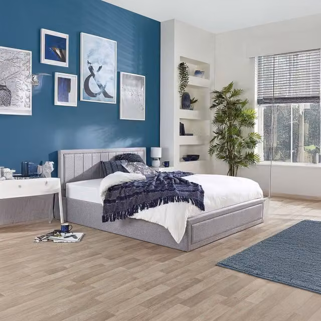 Aspire Cotswold Frame Quilted Headboard Ottoman Bed in Grey, W/D/H: 180 x 200 cm