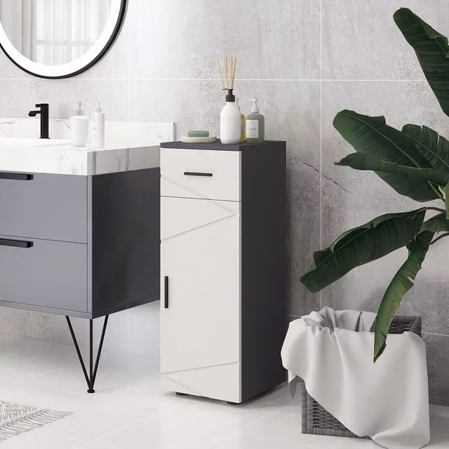 kleankin Slim Bathroom Storage Cabinet with Door and Drawer in Matt Grey