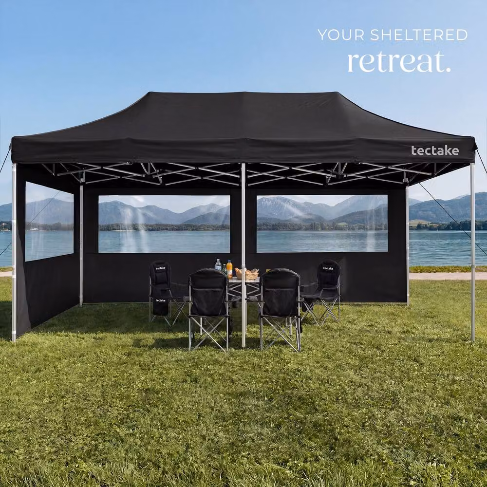 tectake Viola Aluminum Folding Pavilion in Black, W/D/H: 600 x 316 x 300 cm – 8