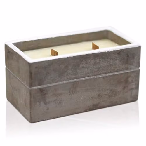 Ancient Wisdom Large Soy Candle with Wooden Wick in Grey Concrete, Spicy South Sea Lime