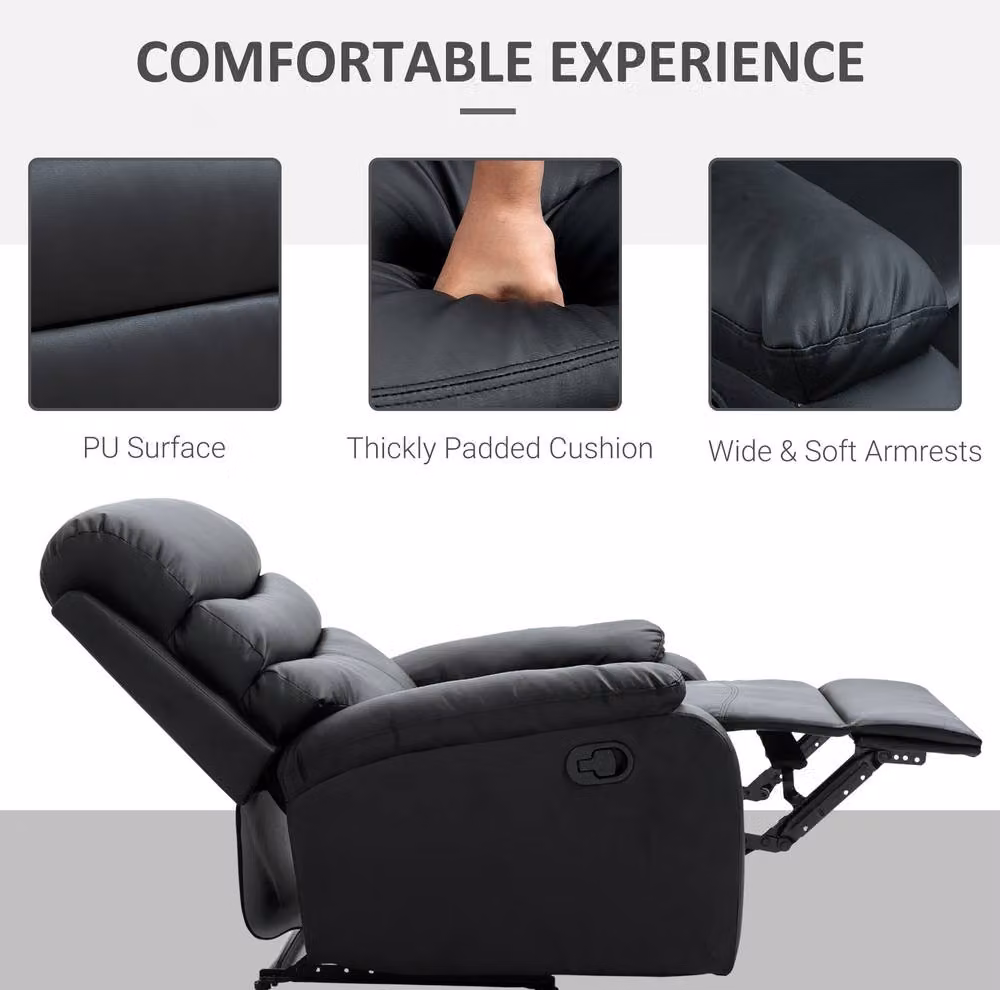 STILVORA Modern Relax Recliner Chair with Ottoman in Black Synthetic Leather – 4
