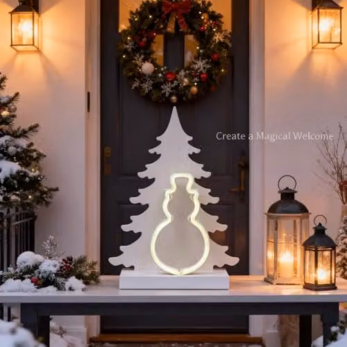 Shatchi White Wooden Nativity Scene LED Silhouette Christmas Ornament, W/H: 40 x 29 cm – 8