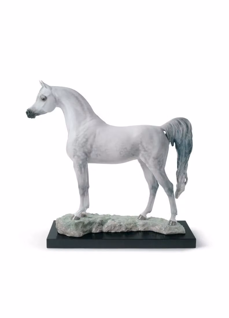 Lladró Arabian Pure Breed Horse Limited Edition Porcelain Figurine in White and Grey