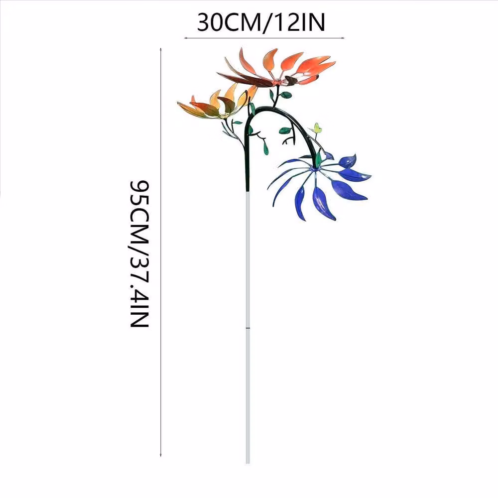 Quipulse Multicolour Floral Metal Flower Wind Spinner Garden Stake – 2