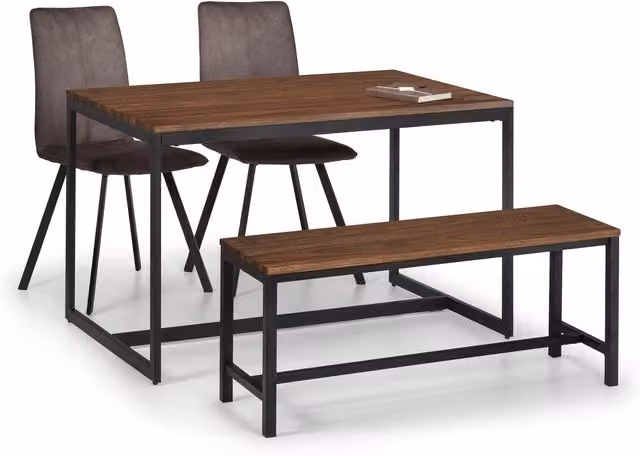 Julian Bowen Tribeca Walnut Dining Set with Rectangular Table, Bench and Jazz Chairs in Brown and Black