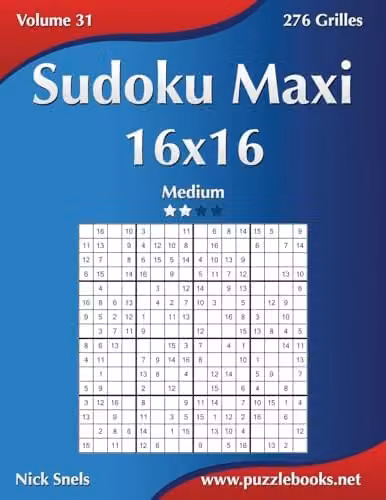 Createspace Sudoku Maxi 16x16 Medium Volume 31 Puzzle Book with 276 Grilles in Blue