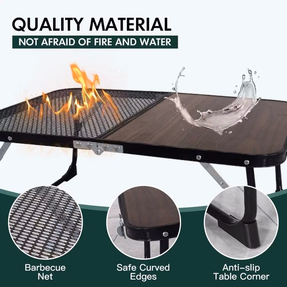 VOGREX Portable Aluminium Folding Camping Picnic Table in Brown – 3