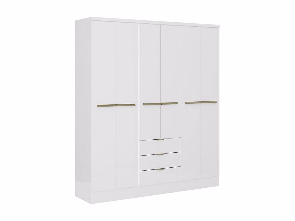 PEROLI Vente-unique 6-Door Wardrobe with 3 Drawers, White, W: 180 cm, H: 206 cm, D: 46.5 cm – 2