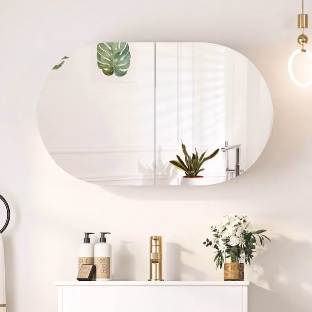 KEEPREAPER Sleek Modern Bathroom Mirror Cabinet with Storage, White, W: 40 cm, H: 66 cm
