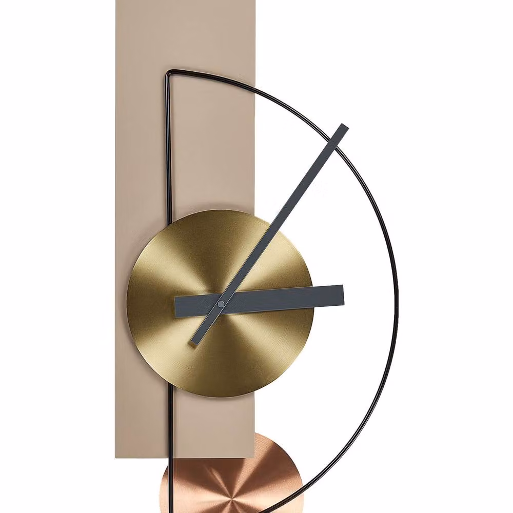 Wyld and Coco Minimalist Geometric Metal Wall Clock in Beige, Black and Gold, W/H: 63 x 31 cm – 2