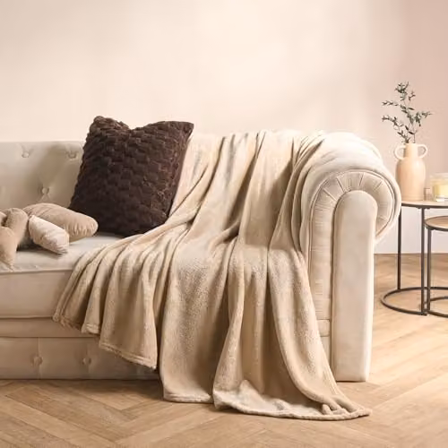 OHS Fluffy Fleece Throw Blanket in Beige, W/D/H: 150 x 200 cm – 2