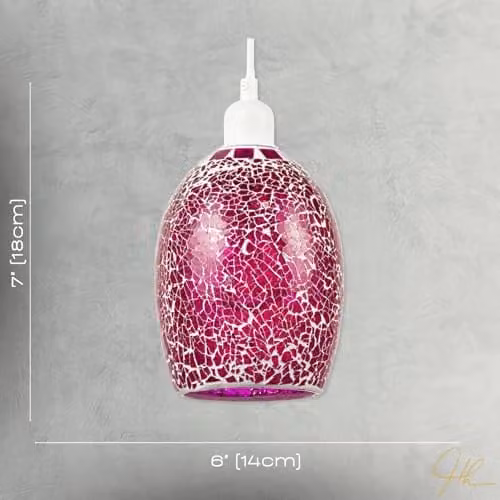 Happy Homewares Magenta Crackle Mosaic Glass Pendant Lighting Shade, Dome Shape, W/D/H: 18 x 14 x 14 cm – 3
