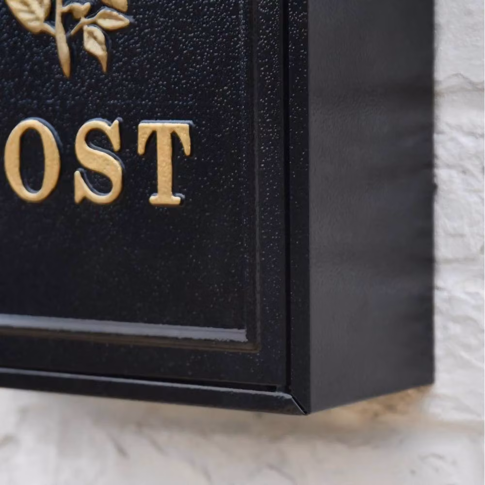 NESTLUNE Gold Rose Wall Mounted Post Box in Black and Gold – 6
