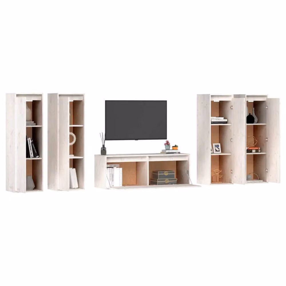Berkfield Home Classic White Solid Wood Pine TV Cabinet Lowboard – 2