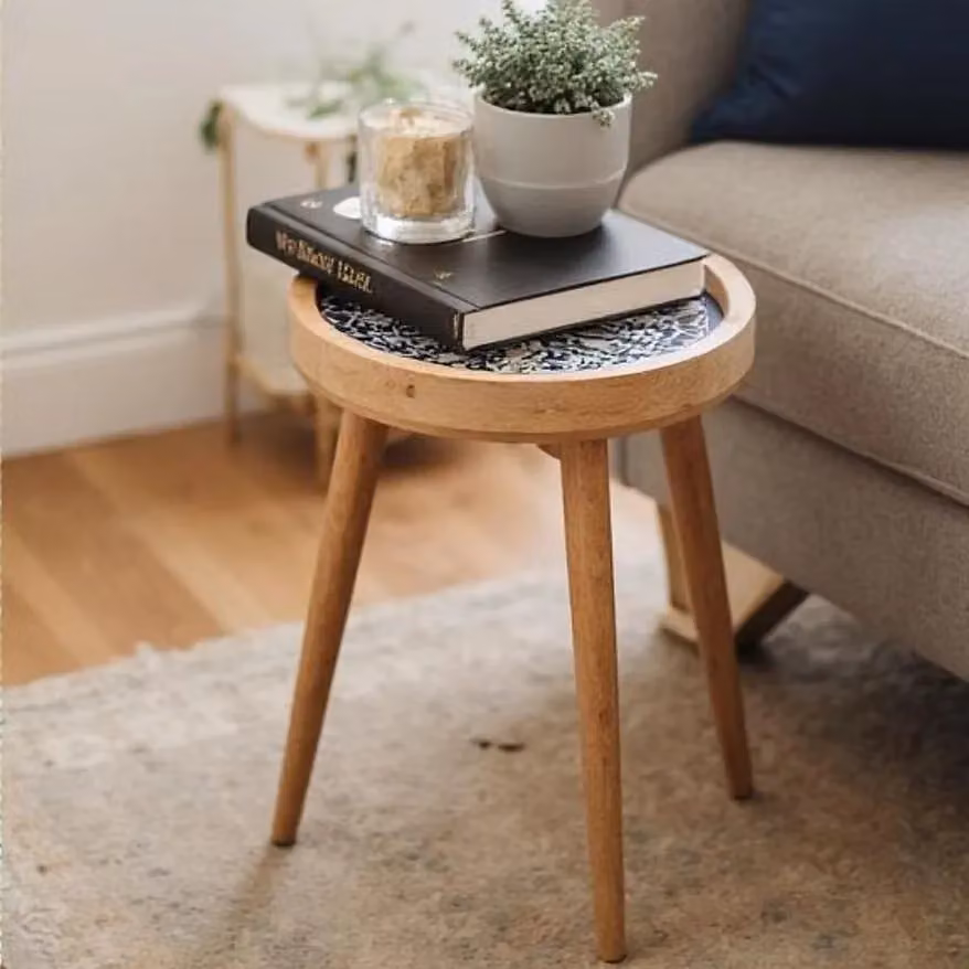 Hartsmede Marrakesh Round Mango Wood Side Table with Blue Glossy Enamel Top, W/D/H: 38 x 38 x 45.72 cm – 11