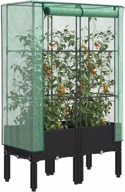 Berkfield Home Raised Bed with Greenhouse Cover in Black Rattan Look, W/D/H: 80 x 40 x 140 cm