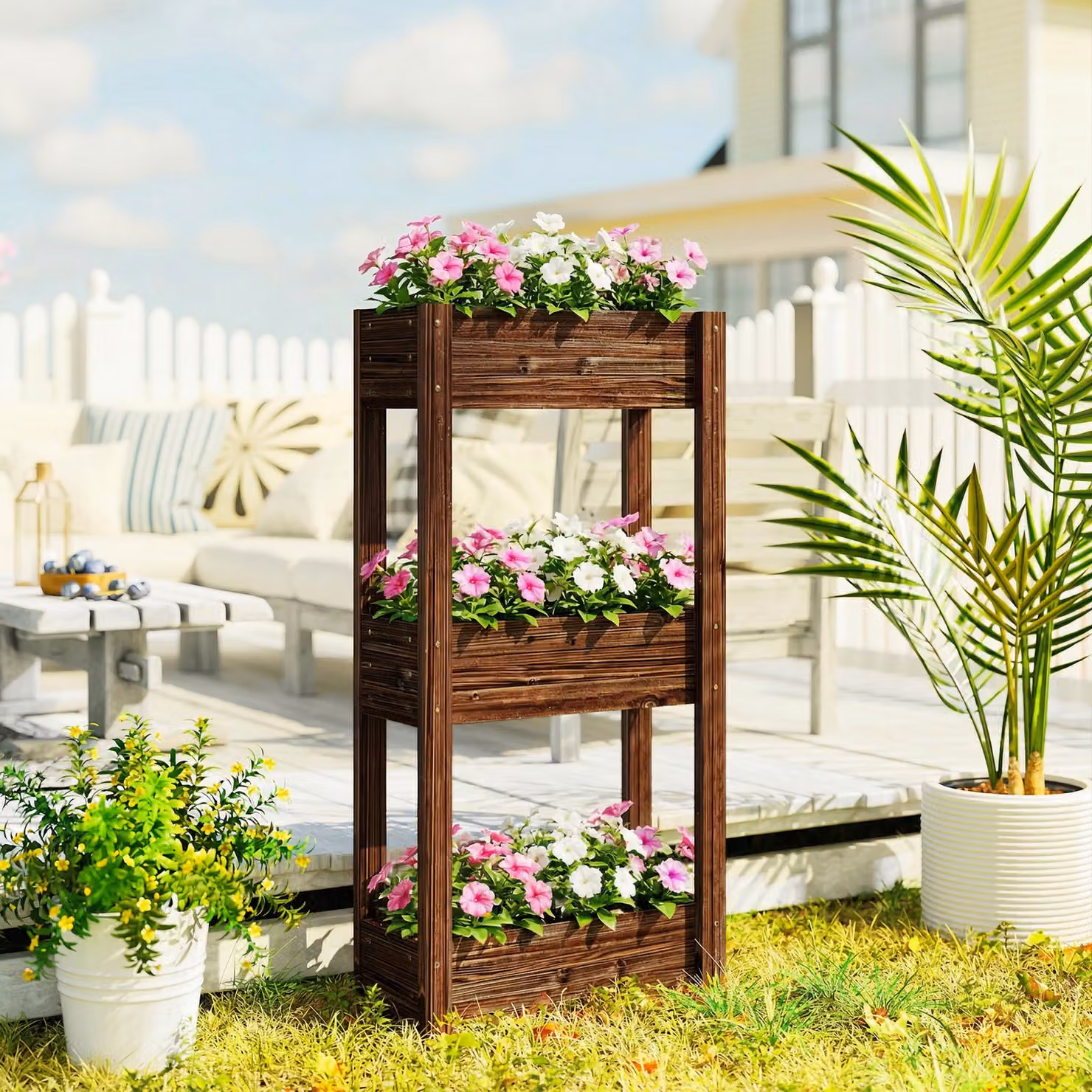 Outsunny 3-Tier Wooden Raised Planter in Brown, W/D/H: 120 x 60 x 25 cm – 2