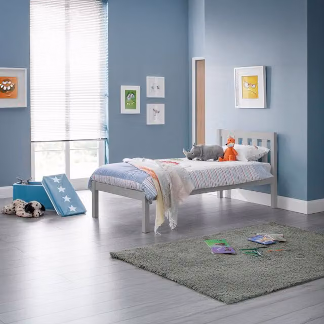 Ashfield Solid Pine Low Foot End Bed in Grey, 140 x 200 cm