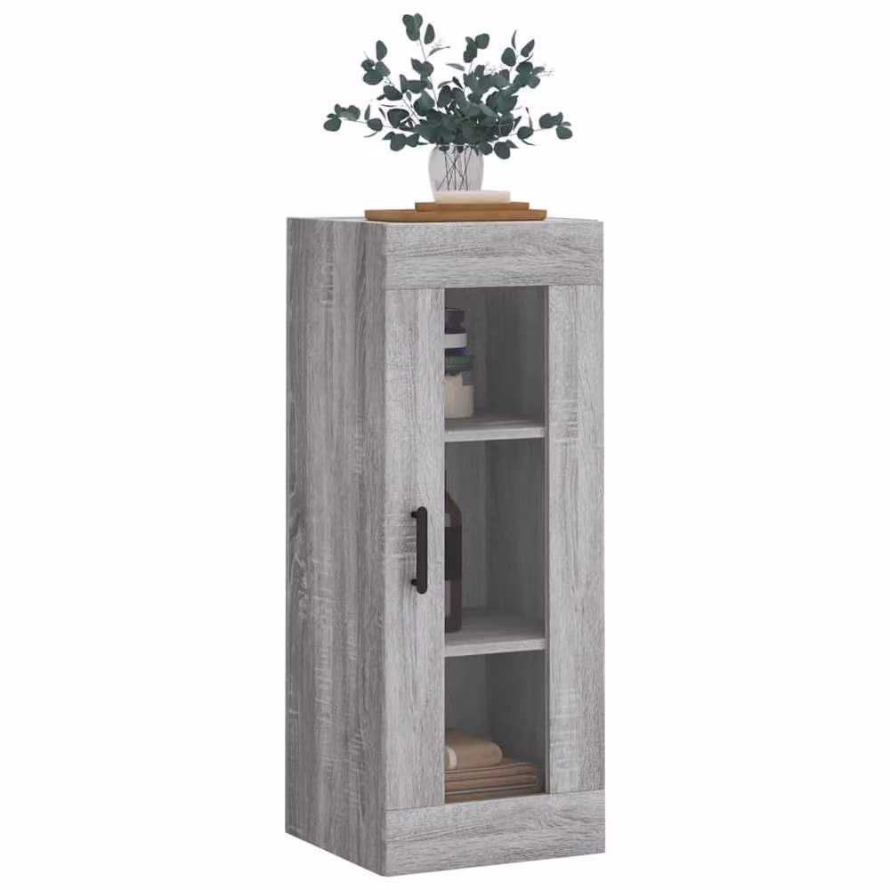 Berkfield Home Wall Mounted Cabinet in Grey Sonoma with Glass Doors, W/D/H: 34.5 x 34 x 90 cm – 4