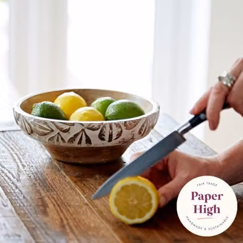 Paper High Antique White Leaf Design Mango Wood Serving Bowl – 5