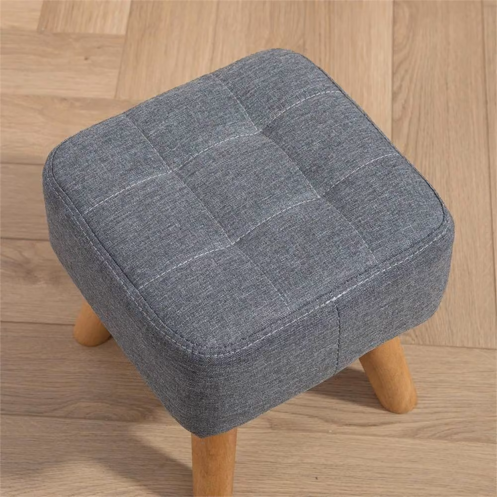 Nordara Modern Rectangular Fabric Footstool in Grey with Rubberwood Legs – 3
