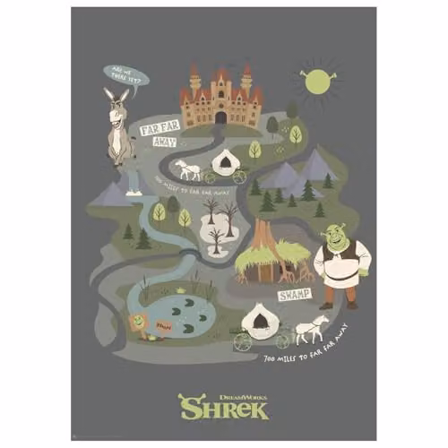 FaNaTtik Shrek Journey to Far Far Away Limited Edition A3 Art Print in Grey and Multicolour – 2