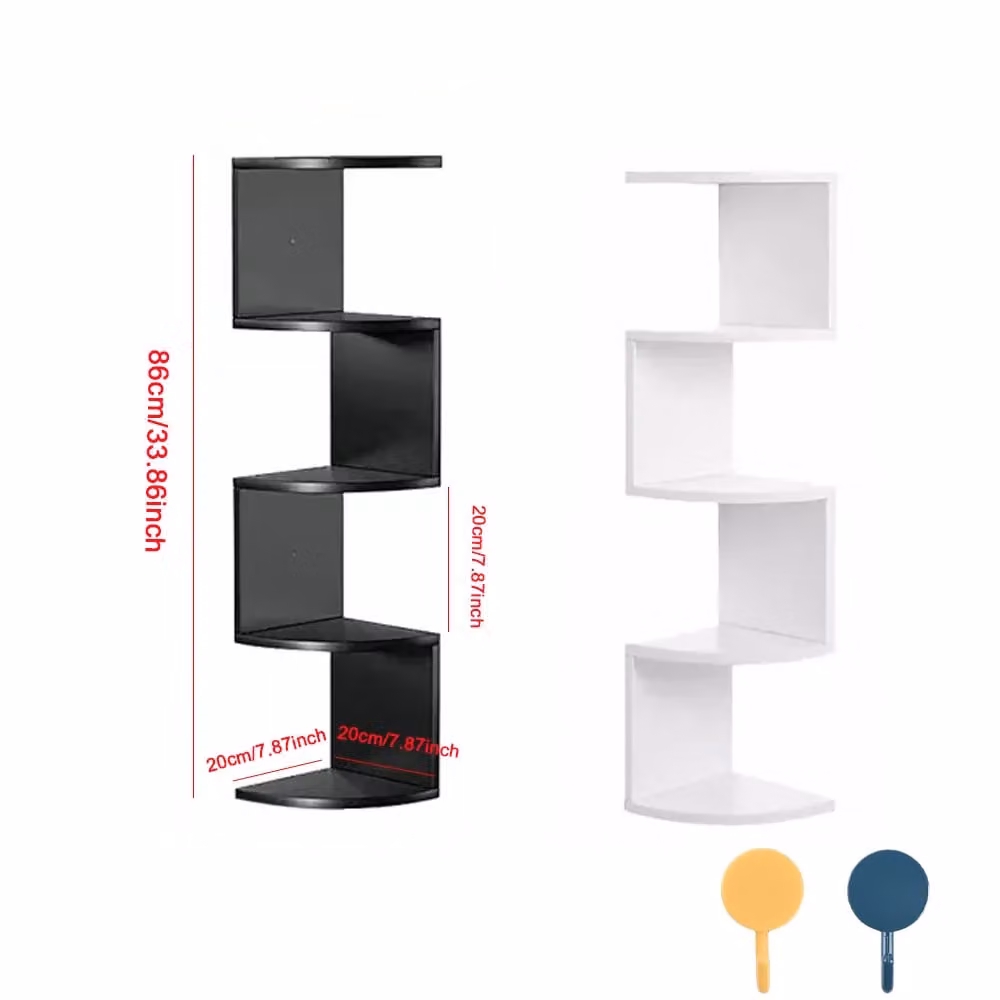 VOGREX 5 Tier Black Wooden Corner Floating Wall Mount Shelves – 1