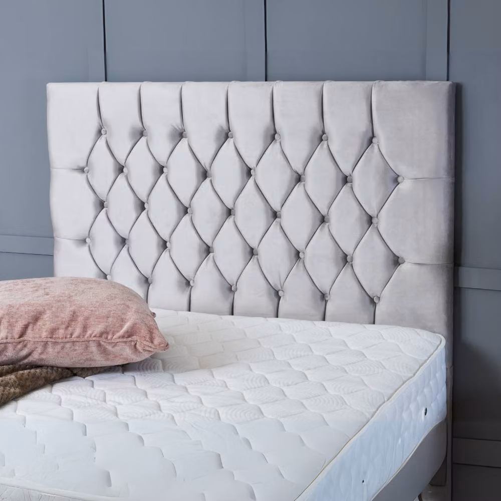 BSSPOKE Mia Ottoman Divan Bed with 54 inch Headboard and Mattress in Taupe Plush Velvet, W/D/H: 180 x 200 cm – 2