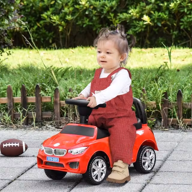 HOMCOM Red Ride-On Toddler Slider with Music and Horn and Storage for Ages 1.5-3 Years