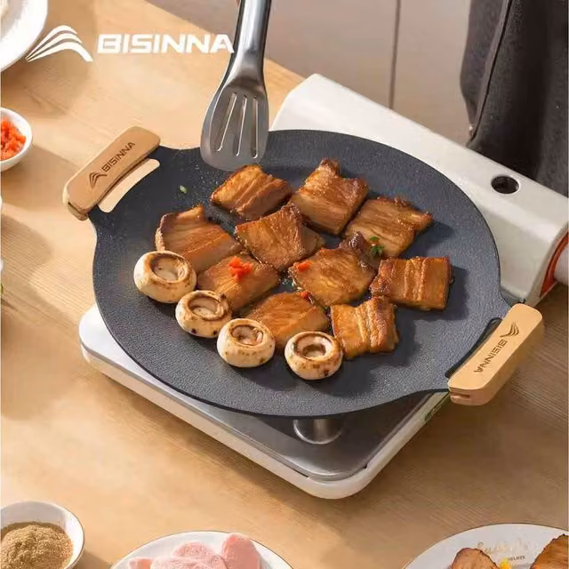 BISINNA Non Stick Aluminium BBQ Grill Pan in Grey and Black