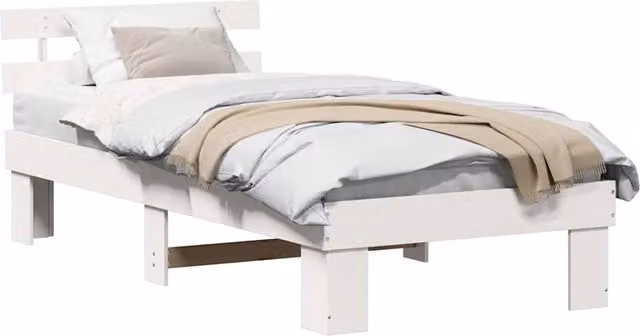 Berkfield Home White Lacquered Solid Wood Pine Bed Frame with Headboard W/D/H: 80 x 200 cm