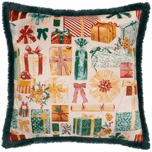 Furn All Wrapped Up Faux Fur and Velvet Square Cushion in Green, W/D/H: 50 x 50 x 50 cm