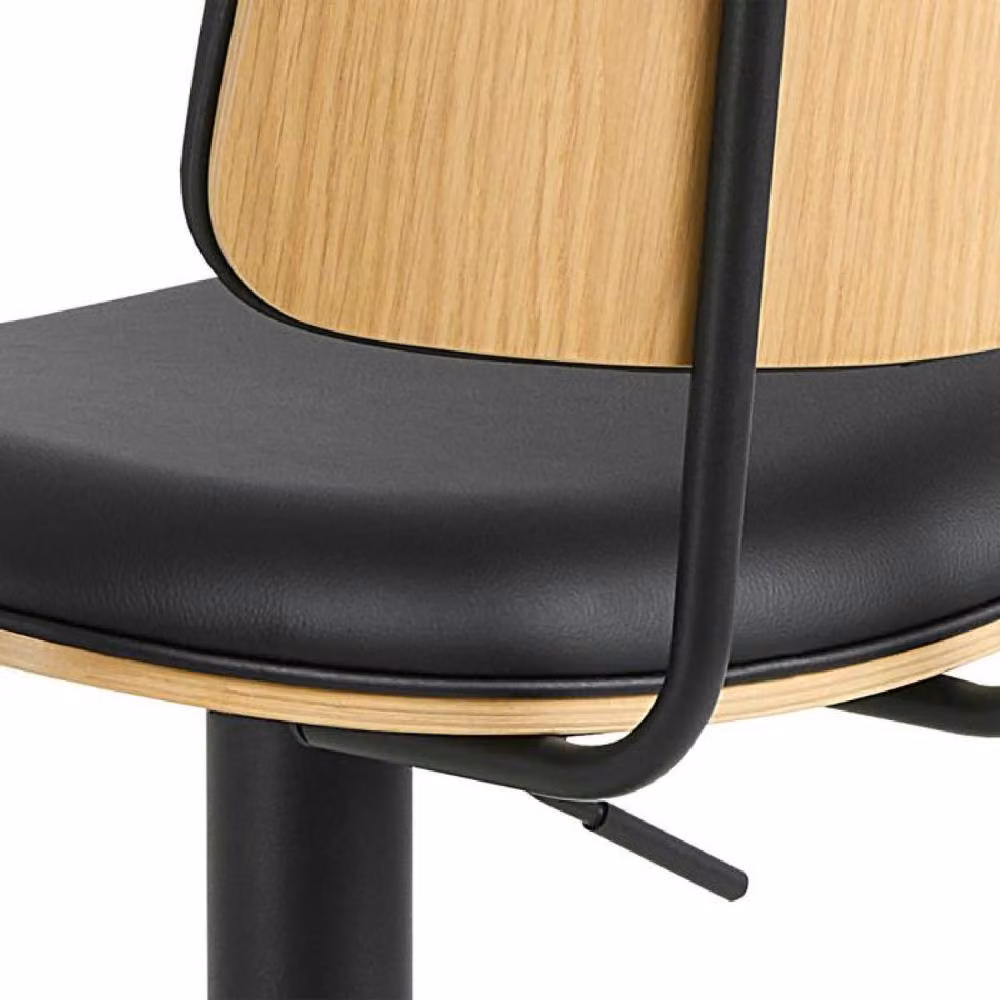 netfurniture Atlas Height Adjustable Swivel Bar Stool in Matt Black and Oak – 3