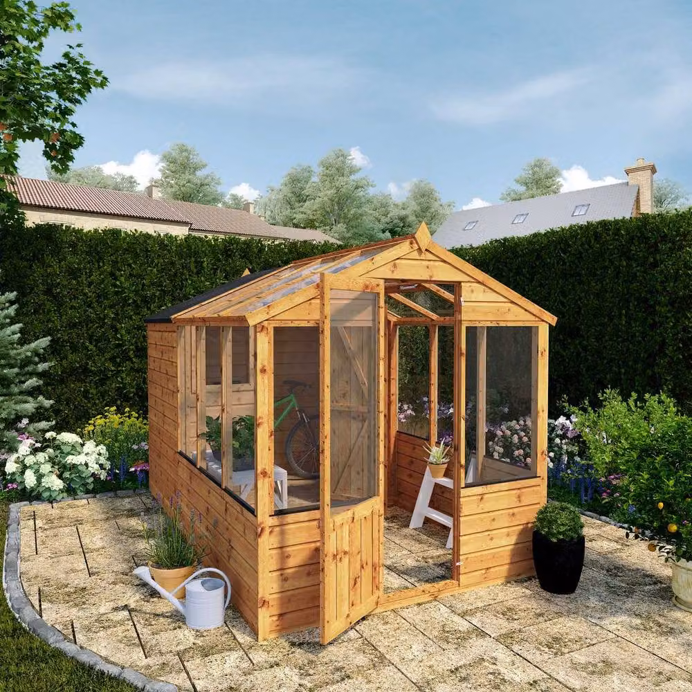 Mercia Traditional Apex Greenhouse and Shed Combo in Brown, W: 201 cm, H: 205.9 cm, L: 304.1 cm – 4