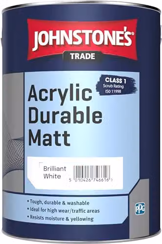 Johnstone's Trade Acrylic Matt Emulsion Water Based Dispersion in Brilliant White, 2.5 l