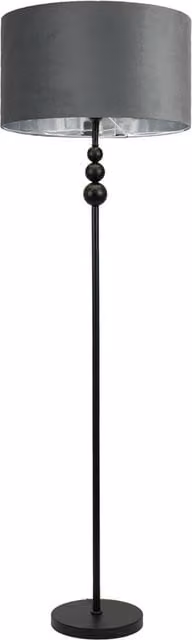 ValueLights Marissa Black Stacked Ball Floor Lamp with Grey Velvet and Chrome Shade