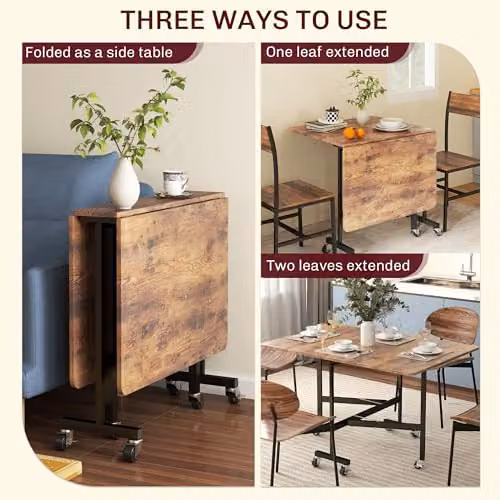 HOMCOM Mobile Drop Leaf Table with 6 Castors and Brakes, Rustic Brown, W/D/H: 120 x 80 x 73 cm – 3