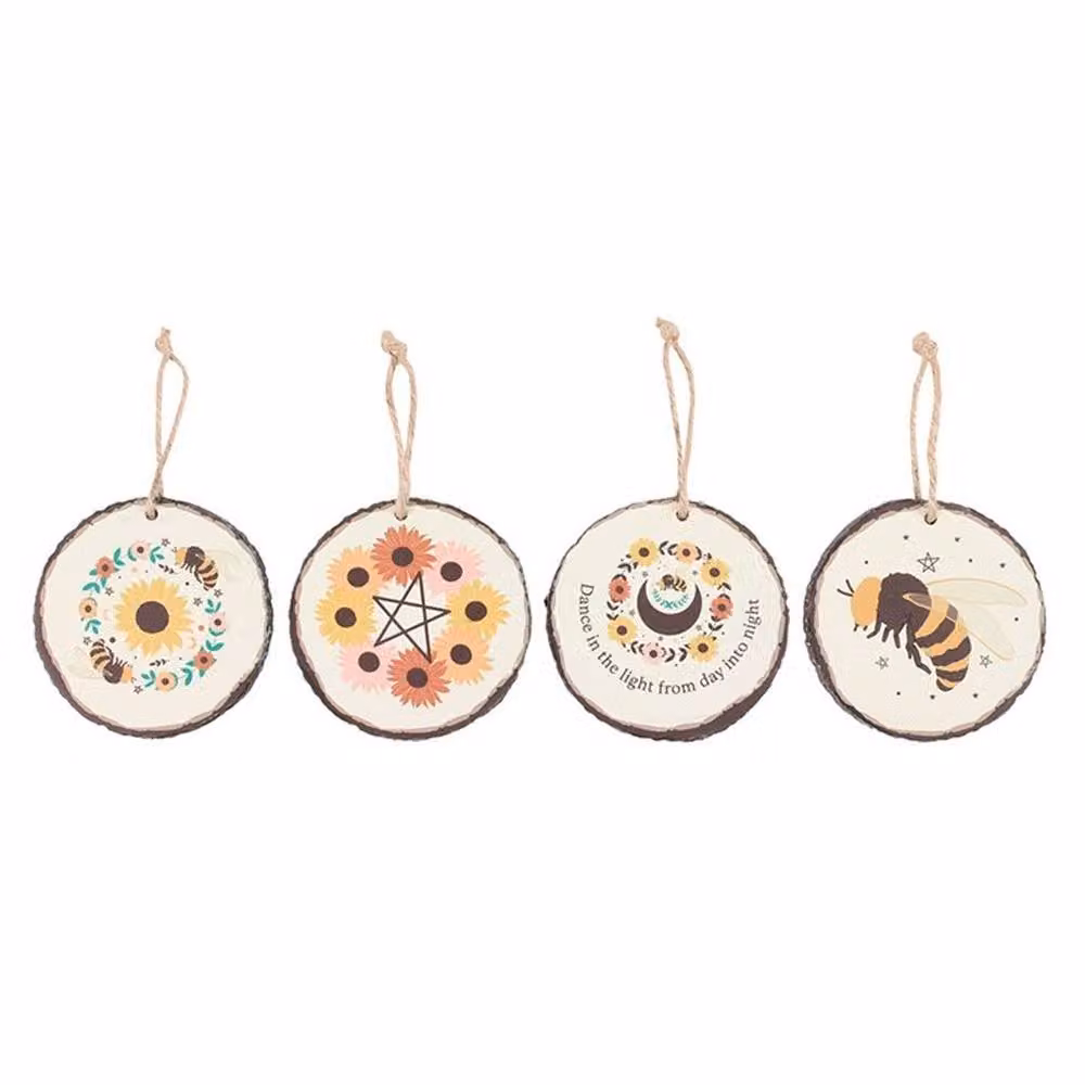 Uniqueful Set of 16 Multicolour Summer Solstice Wooden Tabletop Decorations featuring Floral, Animal, Geometric and Moon Designs – 2