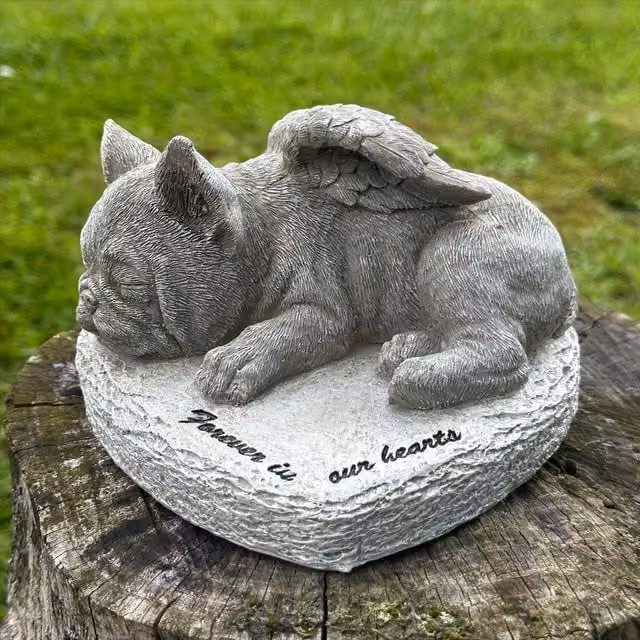 Animal Crackers French Bulldog Forever In Our Hearts Stone Effect Memorial Gift in Grey, H 14.0 cm x W 14.0 cm x D 9.0 cm