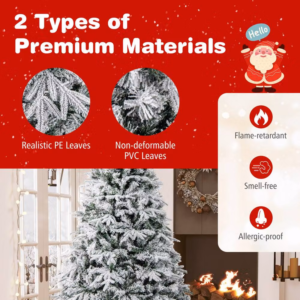Costway Pre-lit Hinged Artificial Christmas Tree in White, Height: 180 cm – 5