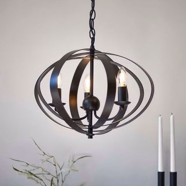 Pagazzi Midnight 3 Light Matte Black Modern Ring Pendant Ceiling Light, W/D/H: 27 x 27 x 45 cm – 1