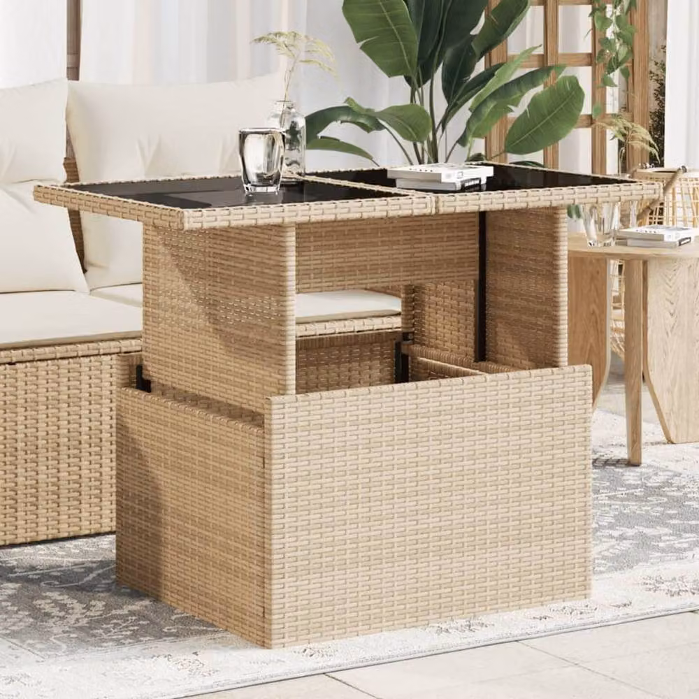 Berkfield Home Garden Table with Glass Top in Beige, W/D/H: 100 x 55 x 73 cm – 2
