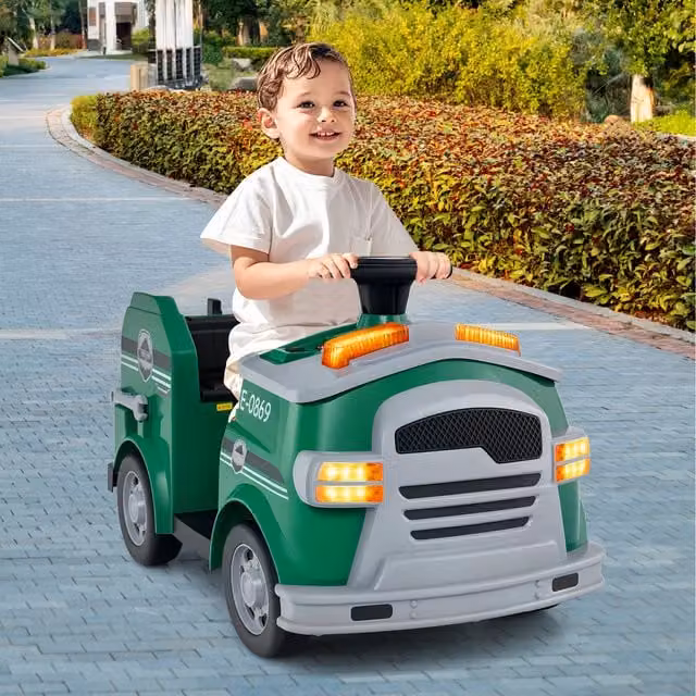Costway Green Electric Ride On Fire Toy Car with Rechargeable Battery