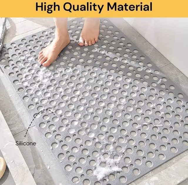 EONLION Non-Slip and Mould-Resistant TPE Bath Mat, Grey, W: 100 cm, D: 110 cm