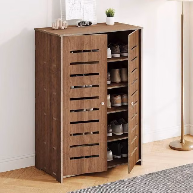EONLION Tall Shoe Rack Storage Cabinet in Brown, W/D/H: 50 x 50 x 86 cm – 1