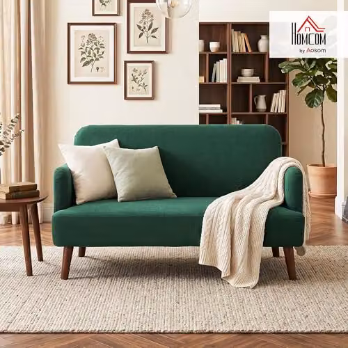 HOMCOM 2 Seater Upholstered Fabric Sofa in Green with Rubberwood Legs – 2