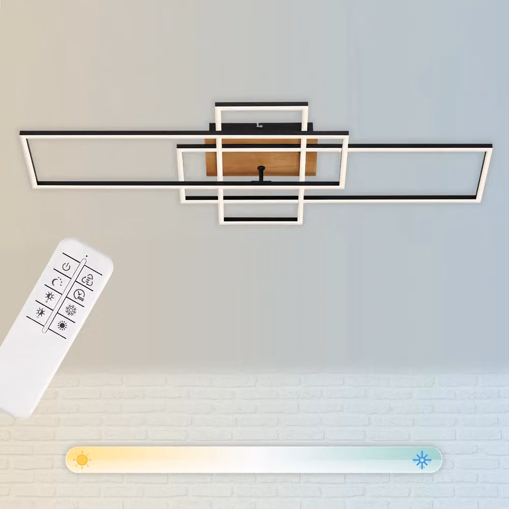Briloner Black and Wood Modern Rectangular LED Ceiling Light with Remote Control and Dimmer Function – 2