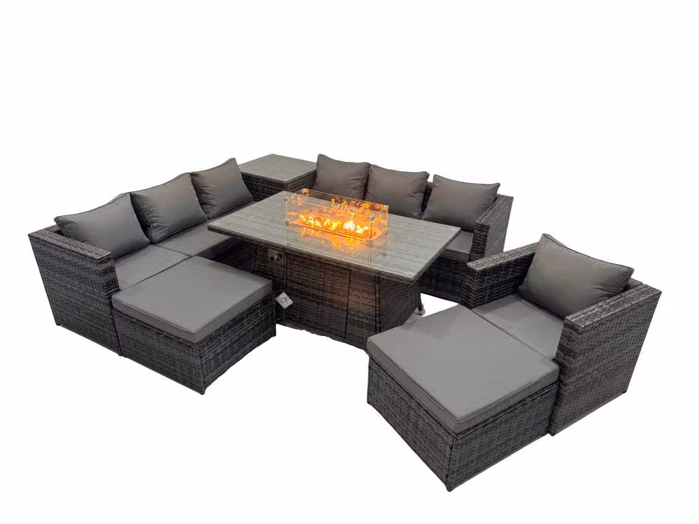 Fimous 9 Seater Grey Rattan Garden Furniture Set with Upholstered Cushions, Ottomans and Coffee Table – 2