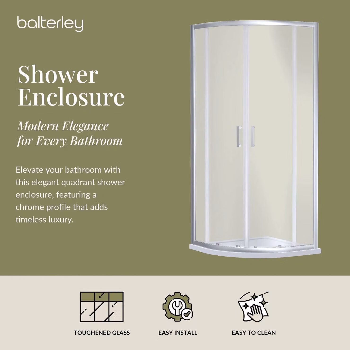 Balterley 6mm Glass Quadrant Corner Shower Enclosure, Silver, W/D/H: 190 x 90 x 90 cm – 2