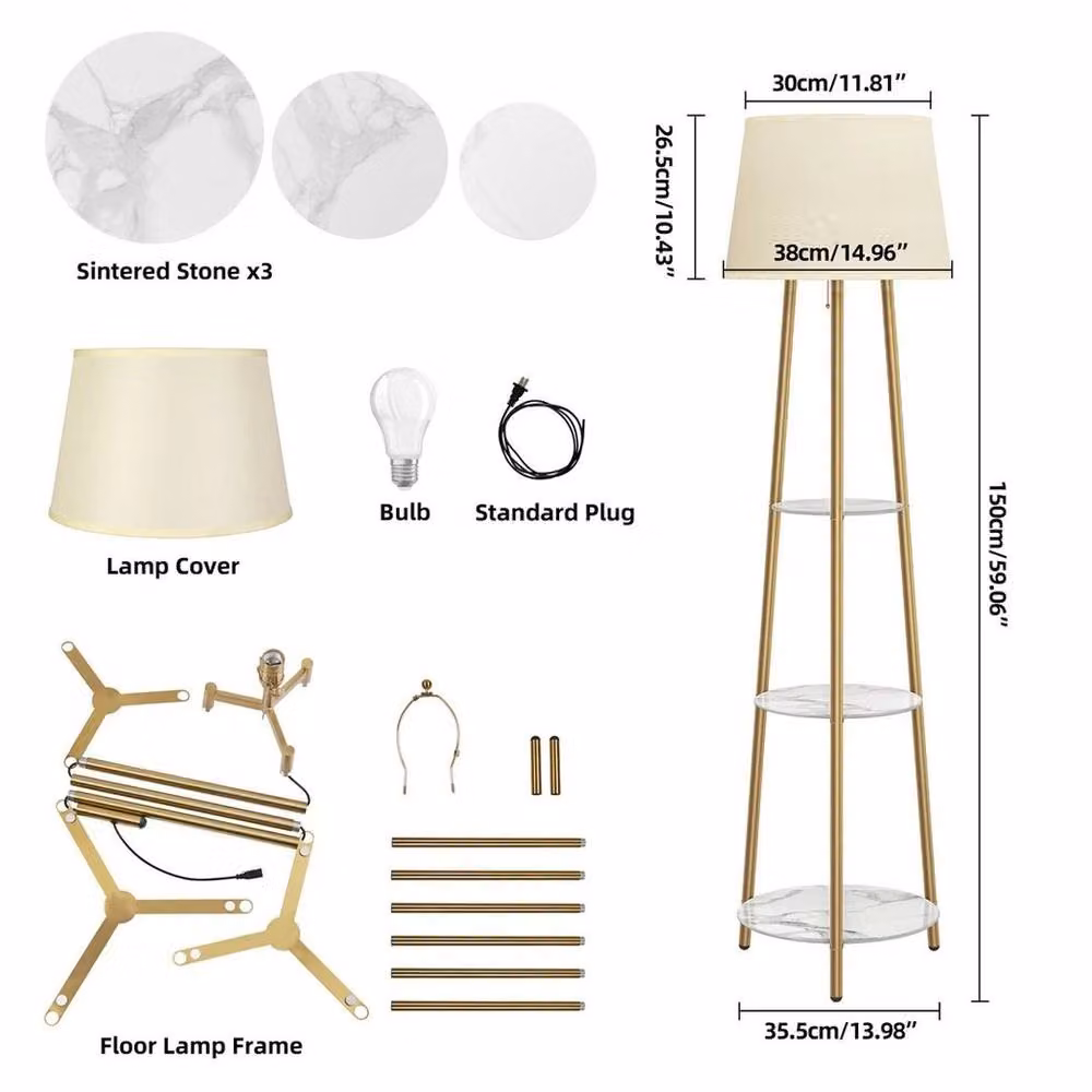 EONLION Modern Gold Floor Lamp with White Linen Cylinder Shade – 2